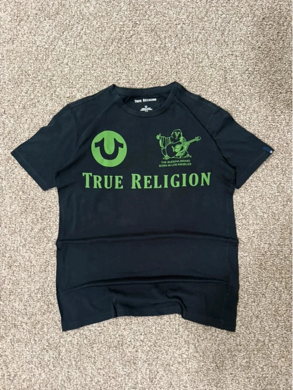 True Religion black & green graphic tee size S
